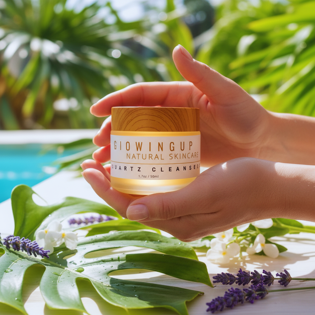 Hands with Glowing Up Glow Up Box skincare jar